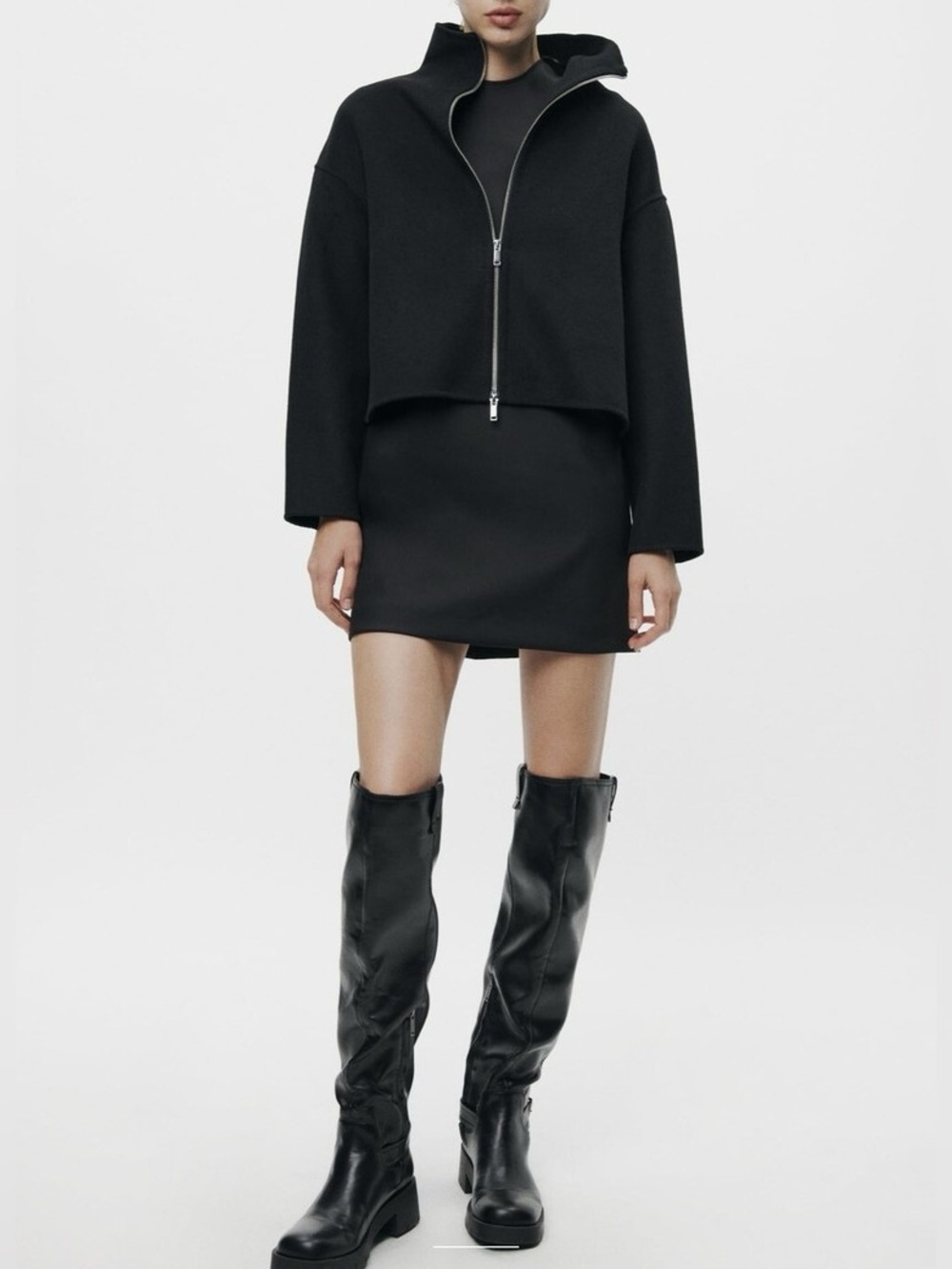 ZARA WOMAN DOUBLE FACED WOOL BLEND JACKET ZW COLLECTION BLACK XS NWOT